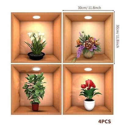 3D Wall Sticker | Living Room, Bedroom (Pack of 4) (Flower Pot)
