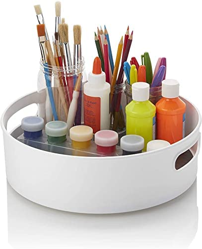 Kitchen Organizer 360° Rotating Kitchen Organizer Tray Lazy Susan Rack Multi-Purpose Kitchen Storage Revolving Tray (Pack of 1) (Off-White), Round