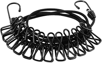 Cloth Drying Rope with Two Sided Hooks, Elastic 12 Clips