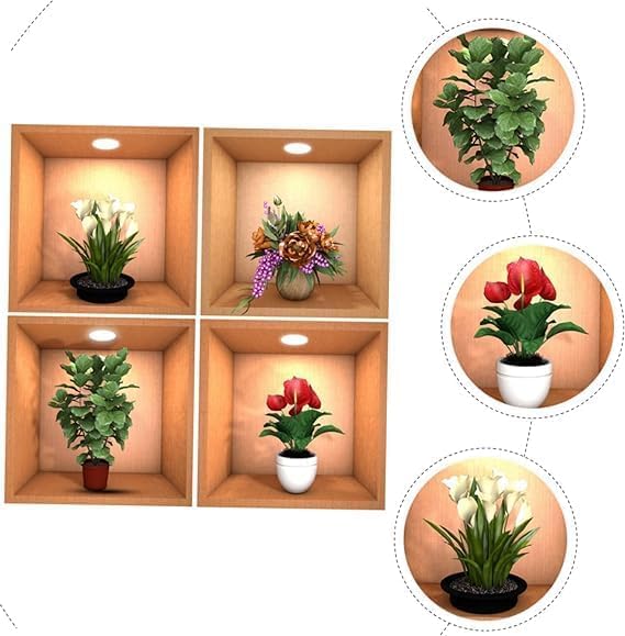 3D Wall Sticker | Living Room, Bedroom (Pack of 4) (Flower Pot)