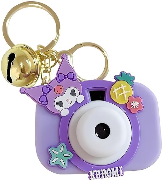Cute Mini Projector Camera Toy with Bell for Kids and Girls, Kawaii Style Multicolor Design, Light Projection Feature, Fun Cartoon Keychain for Bags, Pouches, Zippers & Gifting