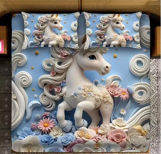 7D Digital Glace Cotton King Size Printed Flat Double Bedsheet, 108 X 108 Inch and 2 Pillow Cover Without Joint (Multicolor)