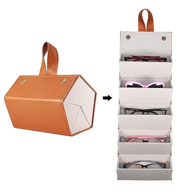 Sunglasses Organizer with Slots, Travel Glasses Case Storage Portable Sunglasses Storage Case Bag Foldable Eyeglasses Holder Box Eyewear Display Containers for Women Men