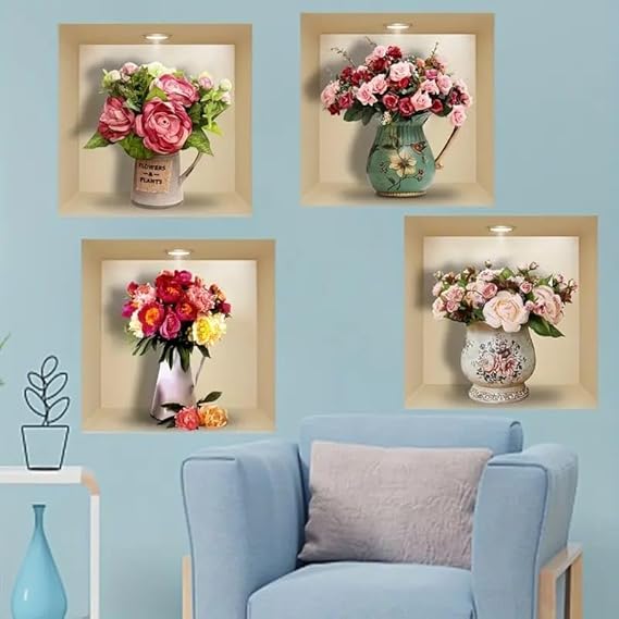 3D Wall Sticker | Living Room, Bedroom (Pack of 4) (Flower Pot)