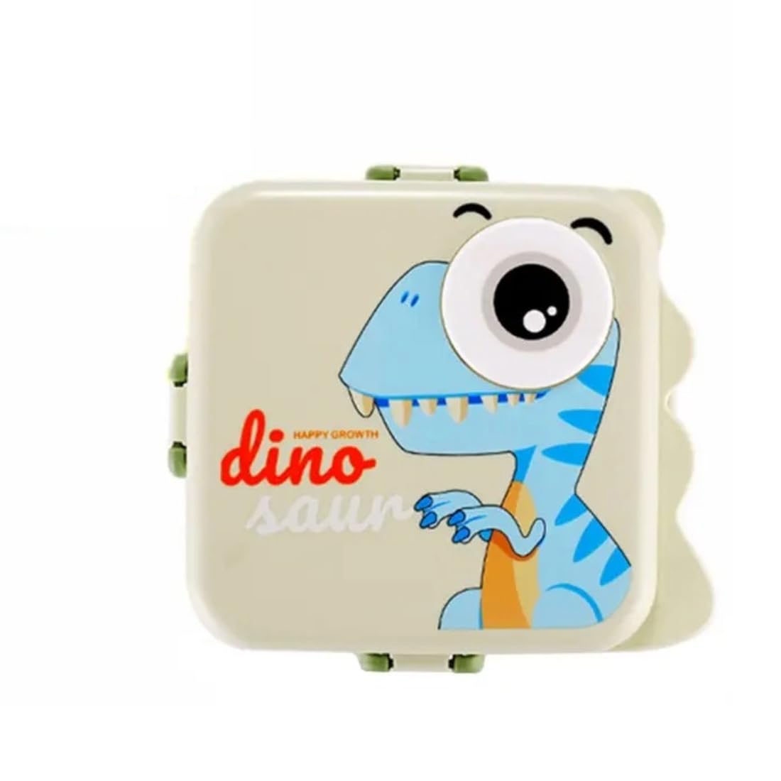 Dino Theme Stainless Steel Bento Lunch Box for School, 3-Compartment, Sauce Jar & a Spoon, Leak-Proof with Seal-Ring Design & Multiple Lock-Design Tiffin, Air-Tight BPA Free 1120ml+70ml