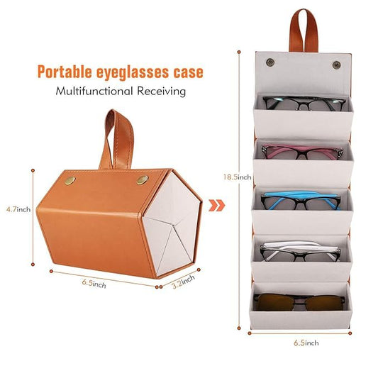 Sunglasses Organizer with Slots, Travel Glasses Case Storage Portable Sunglasses Storage Case Bag Foldable Eyeglasses Holder Box Eyewear Display Containers for Women Men
