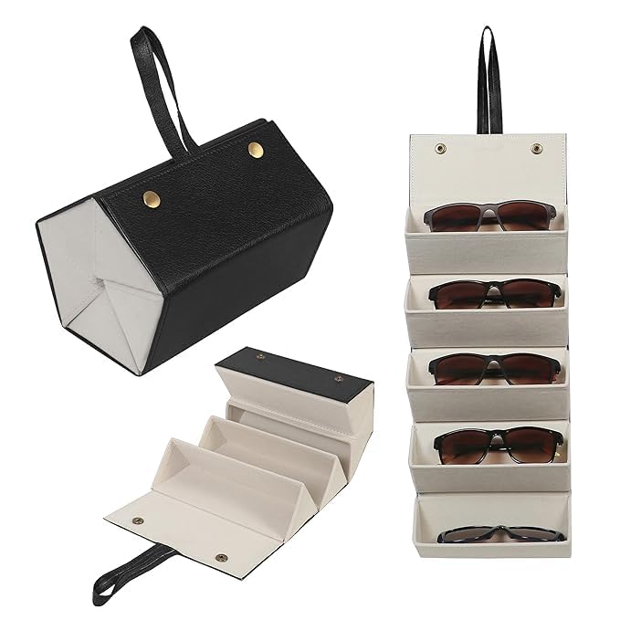 Sunglasses Organizer with Slots, Travel Glasses Case Storage Portable Sunglasses Storage Case Bag Foldable Eyeglasses Holder Box Eyewear Display Containers for Women Men