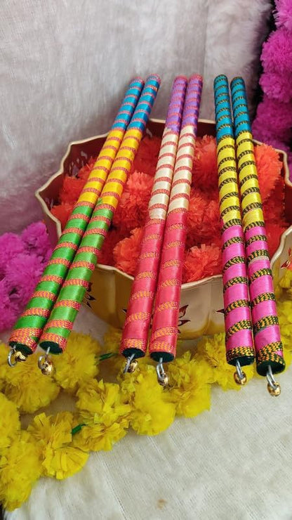 Dandiya Garba Sticks for Adult Navratri Celebration (Pack of 4 Sticks or 2 Pair) (Colourful)