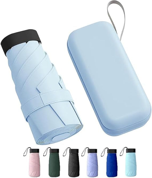 Mini Folding Compact Umbrella with Case, Manual Open 6 Ribs Lightweight Portable, Small Sun & Rain Pocket Umbrella for Girls and Women- Use in Rain & Summer