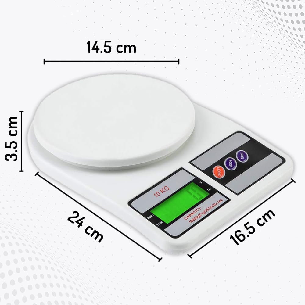 Digital Kitchen Food Scale 10kg Capacity Electronic Weighing Machine with LCD Display Multipurpose Use (Model-SF400)