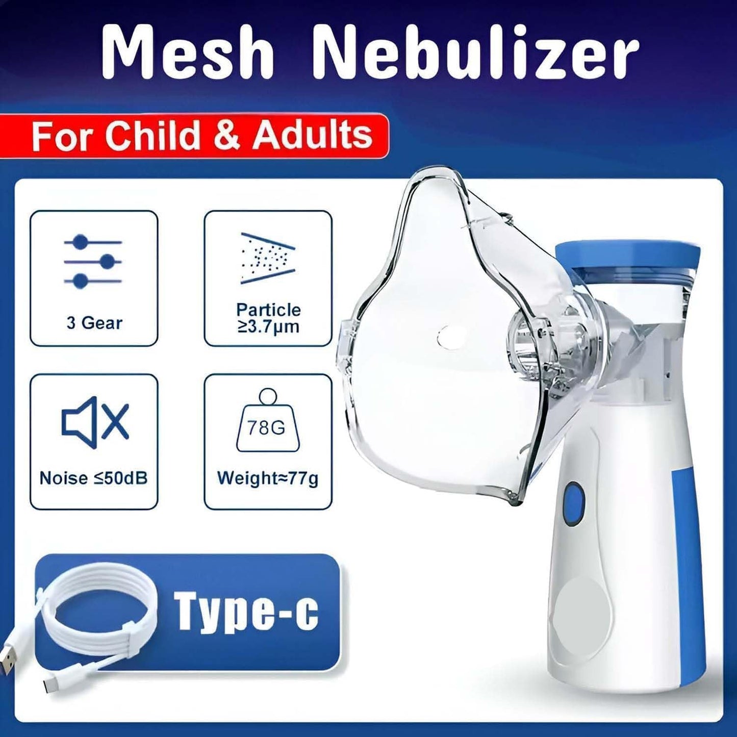 Portable Mesh Nebulizer, Silent and Compact Nebulizer Machine for Adult and Kids,