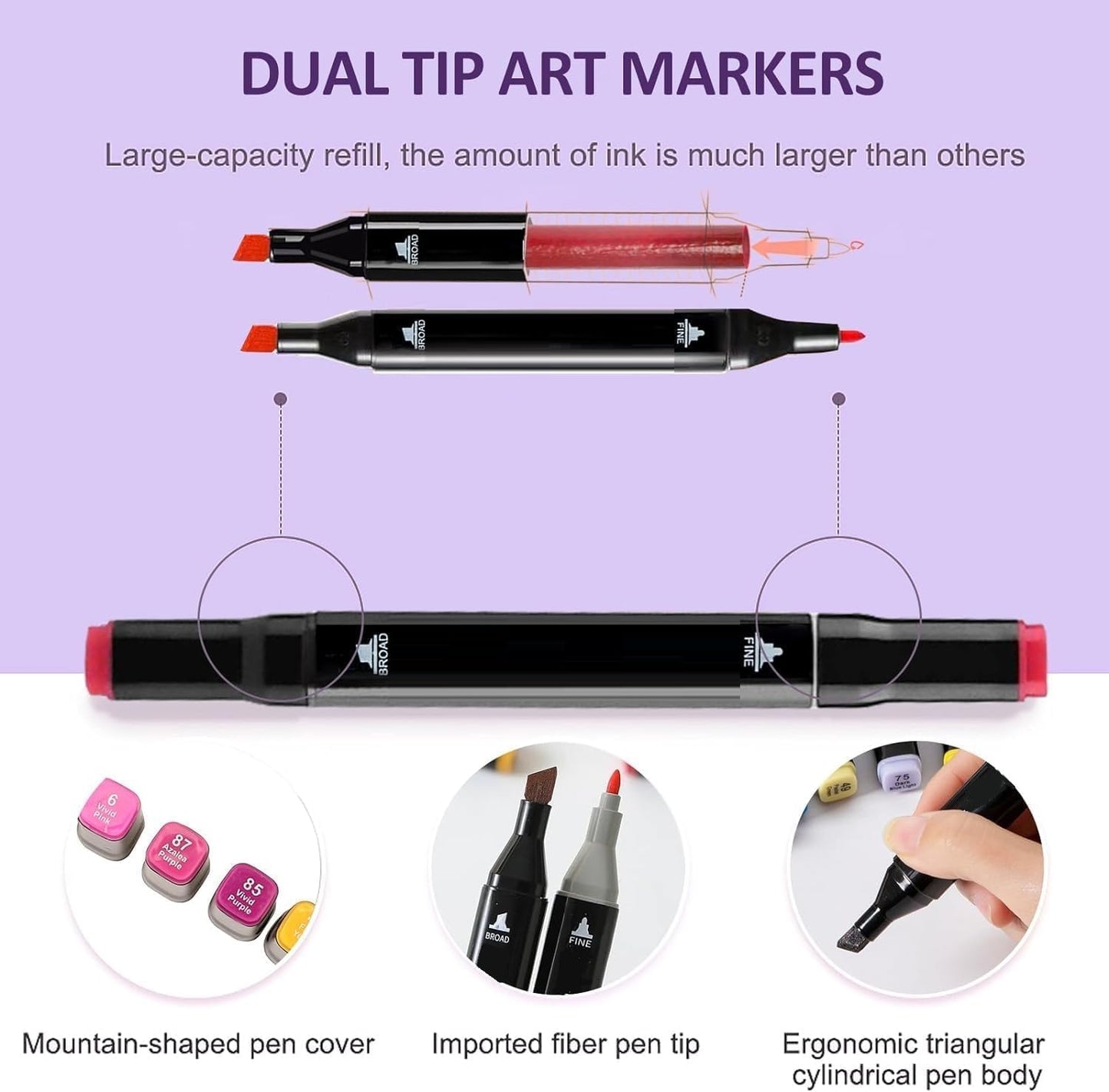 Dual Tip Colourful Art Markers Sketch Pens With Carrying Case For Painting Sketching Non Toxic (24 PC)