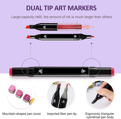Dual Tip Colourful Art Markers Sketch Pens With Carrying Case For Painting Sketching Non Toxic (24 PC)
