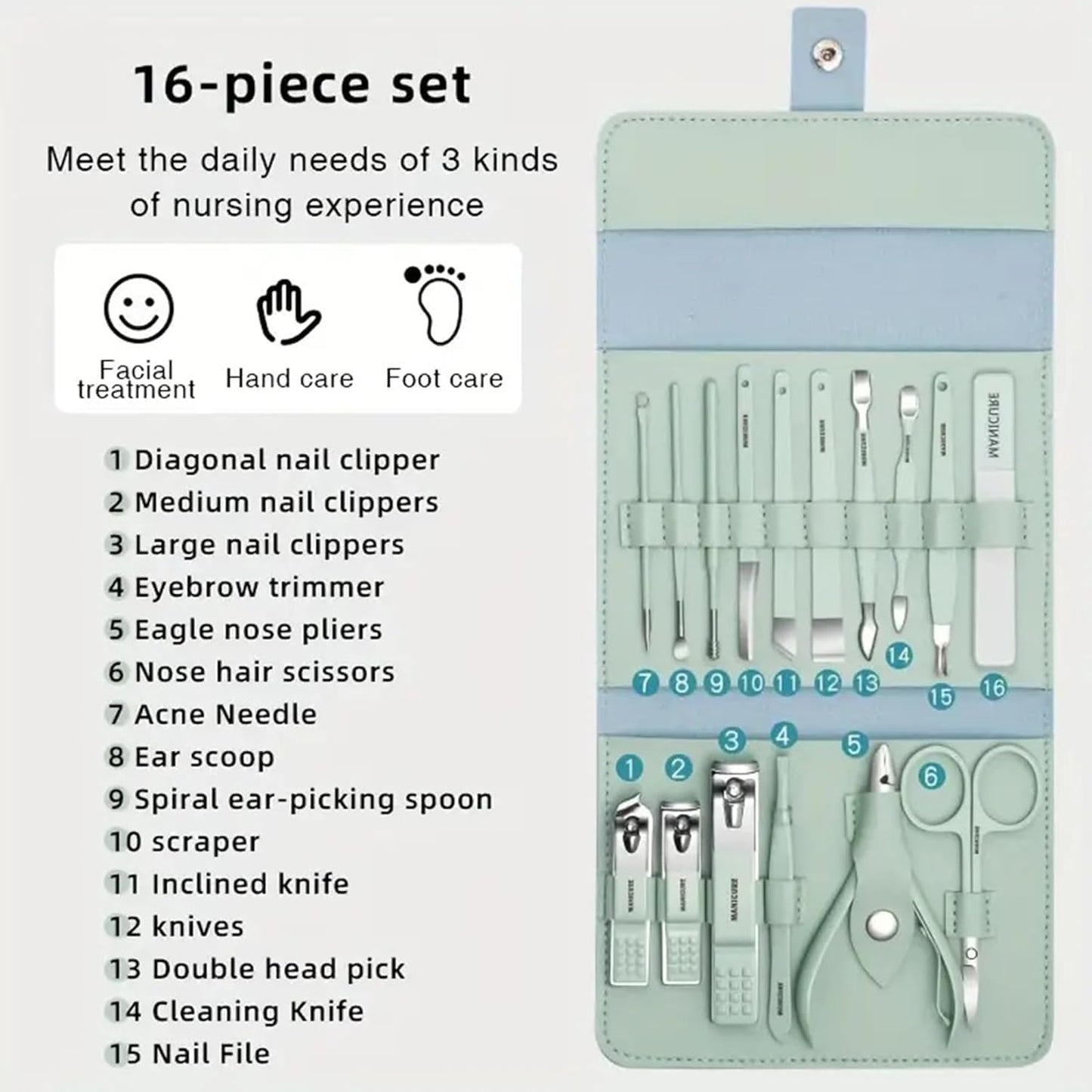Stainless Steel Manicure & Pedicure Kit – Men & Women (16 IN 1 MENICURE KIT)