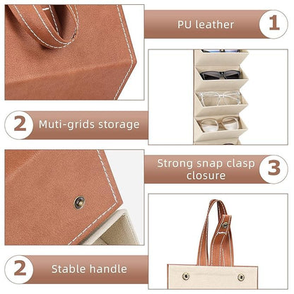 Sunglasses Organizer with Slots, Travel Glasses Case Storage Portable Sunglasses Storage Case Bag Foldable Eyeglasses Holder Box Eyewear Display Containers for Women Men