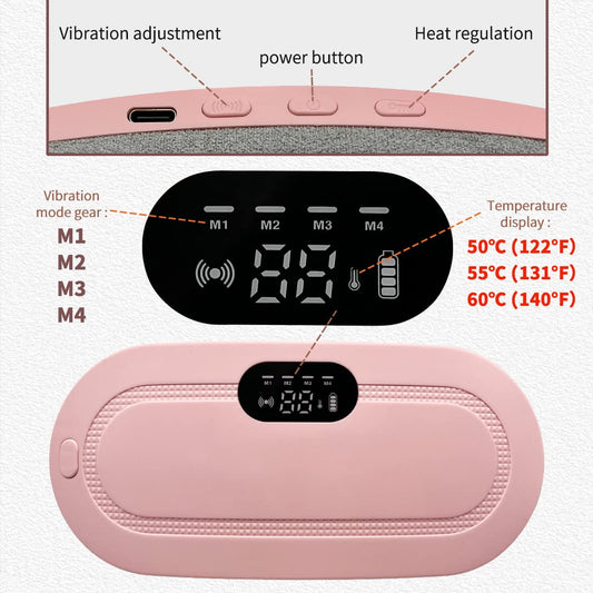Portable Cordless Heating Pad for Menstrual Cramps Relief, for Stomach, 3-Speed Temperature Adjustment and 4-Speed Massage Modes, Back and Belly Heating Pad for Women Pink Color