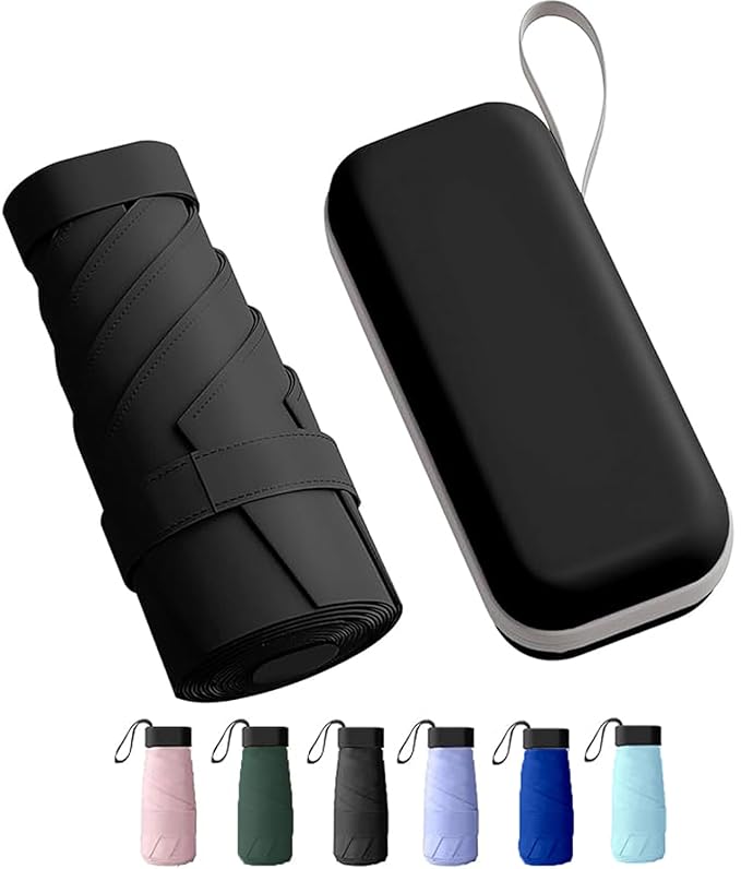 Mini Folding Compact Umbrella with Case, Manual Open 6 Ribs Lightweight Portable, Small Sun & Rain Pocket Umbrella for Girls and Women- Use in Rain & Summer