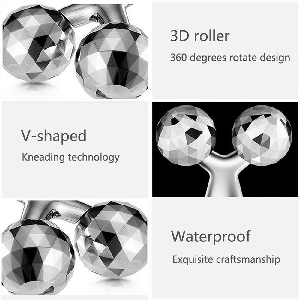 3D Massager Roller 360 Rotate Face Full Body Shape for Skin Lifting Wrinkle Remover Facial Massage, 15.5 x 9.5 x 5.3CM, (Silver)