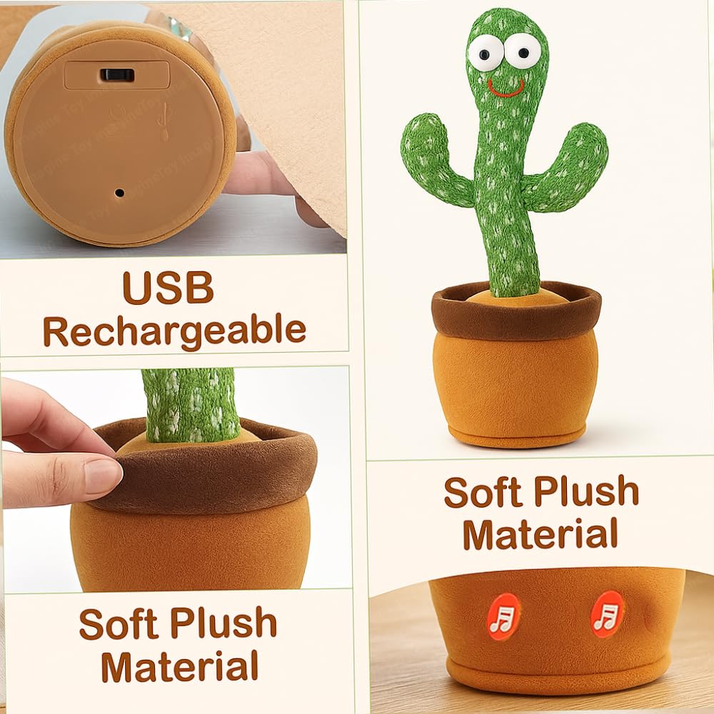 Rechargeable Talking Cactus Toy for Kids - Musical Dancing, Speaking Cactus Toy for Babies – Educational Talking Toy for Baby Boys & Girls (0-3 Years) – Speaking, Repeating for Toddlers