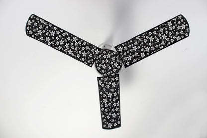 Waterproof & Dustproof Three Blade Ceiling Fan Cover with Attachable Enclosure Set of 1 Fan Cover Floral Pattern Black