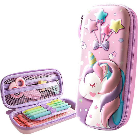 3D Unicorn Pencil Stationery Zip Pouch Bag (1 Unit, Canvas, Multicolor)