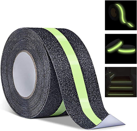 Anti Slip Tape with Glow in Dark Stripe for Stairs, Grip Tape for Stairs, Waterproof Non Slip Strips for Stair Treads, High Traction, Easy Install, 2 InchX16.4 Foot, Green