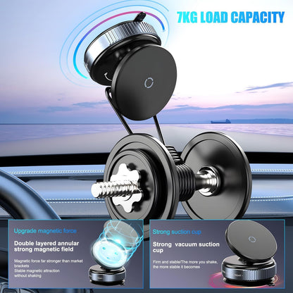 Magnetic Car Phone Mount, Hands-Free Suction Cup Phones Holder for Car/Gym/Mirror/Shower, Car Mount Compatible with All Mobile