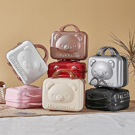 Cosmetic Box Portable Makeup Travel Case Vanity Box Organiser Case All Makeup Accessories Mini Luggage, Mini Bag, Hard Shell Travel Luggage (Waterproof) ABS-Teddy (Dust Storm) Elastic Band