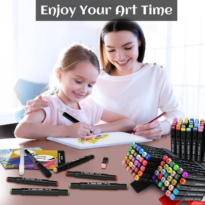 Dual Tip Colourful Art Markers Sketch Pens With Carrying Case For Painting Sketching Non Toxic (24 PC)