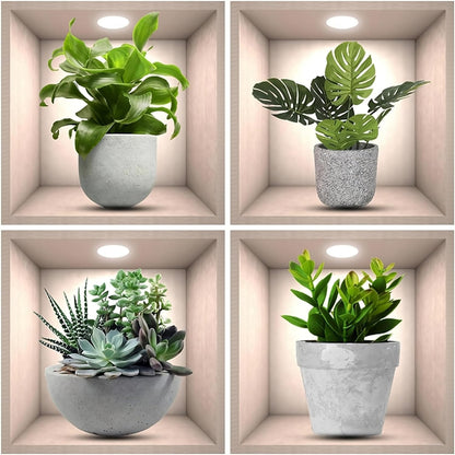 3D Wall Sticker | Living Room, Bedroom (Pack of 4) (Flower Pot)