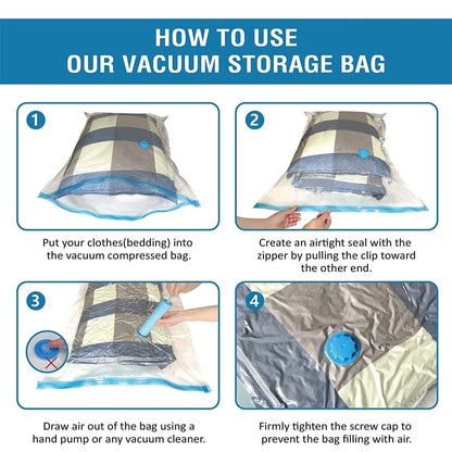 Vacuum Storage Bags for Packing |(2 Piece 50X70,2 Piece 60X80,1 Piece 80X100,1 Hand Pump) (5 Piece Set)