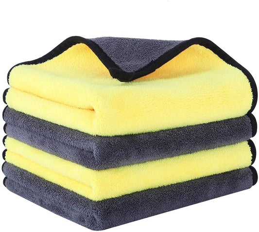 Microfiber Cloth for Car Cleaning and Detailing, Double Sided, Extra Thick Plush Microfiber Towel Lint-Free, 600 GSM (Size 40cm x 40cm)/Pack of 4, Color: Mix, Multi Color