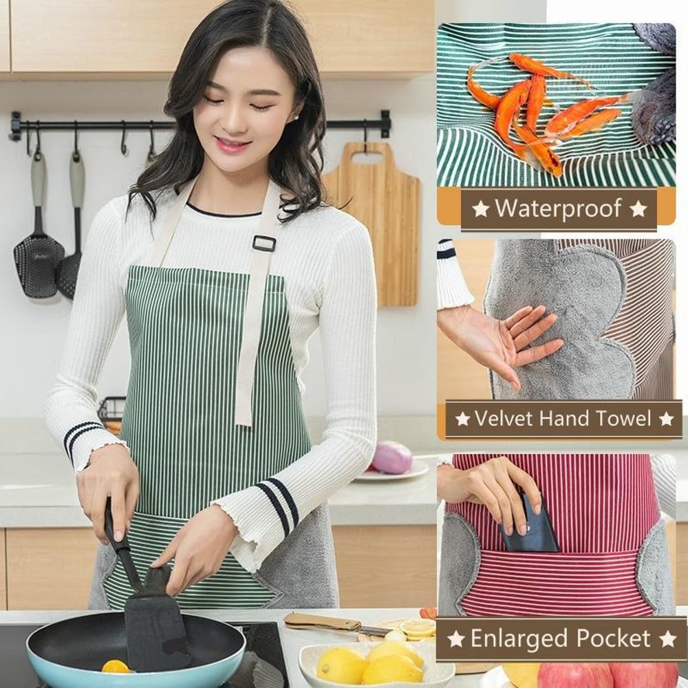 Waterproof Kitchen Apron for Women with Built-in Hand Towel & Large Pocket/Adjustable, Comfortable | One Size Fits Most Stylish, Durable | Cooking Apron for Home