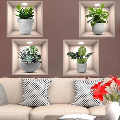 3D Wall Sticker | Living Room, Bedroom (Pack of 4) (Flower Pot)
