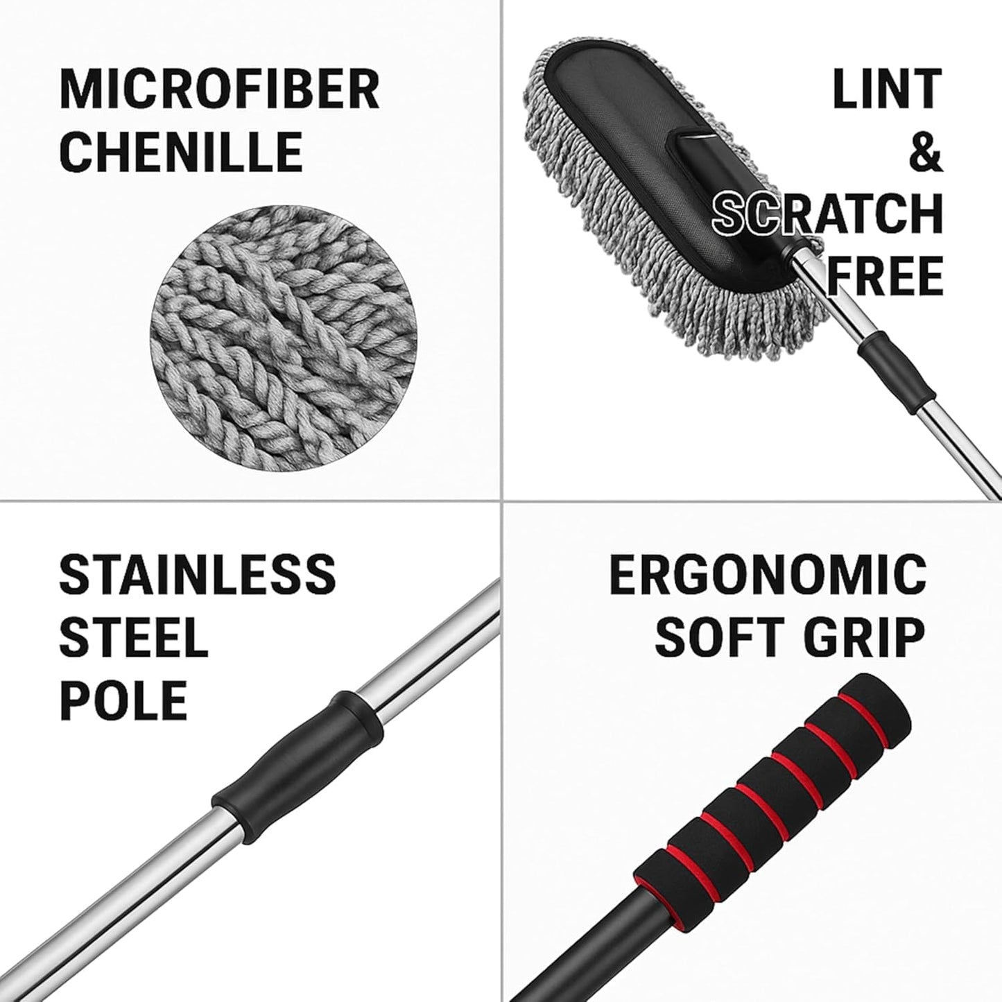 Car Dust Cleaner with Extendable Handle | Microfiber Cleaning Brush for Car, Truck, SUV | Lint-Free, Scratch-Free Auto Duster for Interior & Exterior – Washable & Reusable - Grey (Car Duster)