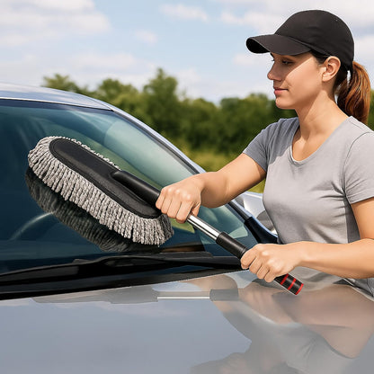 Car Dust Cleaner with Extendable Handle | Microfiber Cleaning Brush for Car, Truck, SUV | Lint-Free, Scratch-Free Auto Duster for Interior & Exterior – Washable & Reusable - Grey (Car Duster)