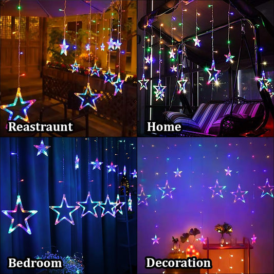 Star Curtain LED String Lights – 138 LED, 8 Flash Modes, Multicolour
