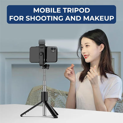 Selfie Stick with Tripod Stand, 3 in 1 Multifunctional Rechargable LED Light with Two Brighness Levels Selfie, Bluetooth Remote