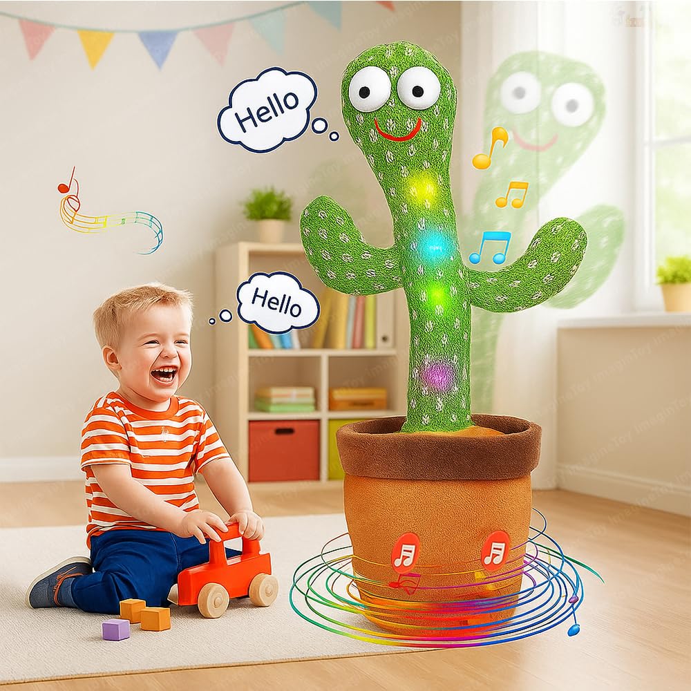 Rechargeable Talking Cactus Toy for Kids - Musical Dancing, Speaking Cactus Toy for Babies – Educational Talking Toy for Baby Boys & Girls (0-3 Years) – Speaking, Repeating for Toddlers