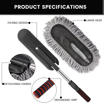 Car Dust Cleaner with Extendable Handle | Microfiber Cleaning Brush for Car, Truck, SUV | Lint-Free, Scratch-Free Auto Duster for Interior & Exterior – Washable & Reusable - Grey (Car Duster)