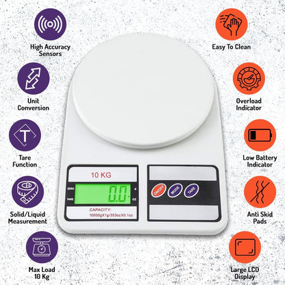 Digital Kitchen Food Scale 10kg Capacity Electronic Weighing Machine with LCD Display Multipurpose Use (Model-SF400)