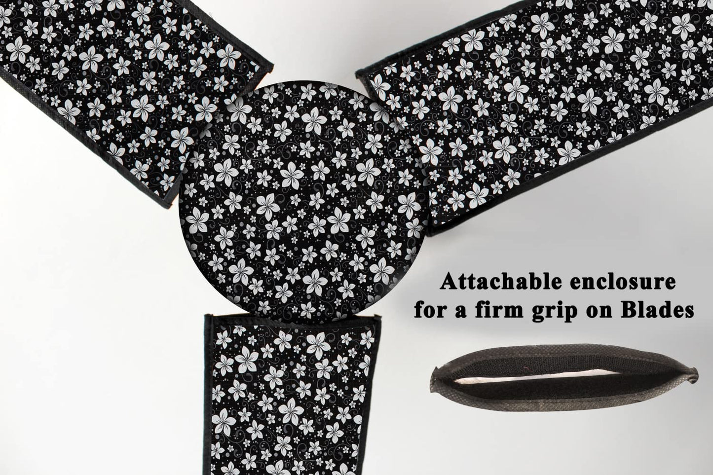 Waterproof & Dustproof Three Blade Ceiling Fan Cover with Attachable Enclosure Set of 1 Fan Cover Floral Pattern Black