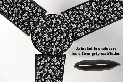Waterproof & Dustproof Three Blade Ceiling Fan Cover with Attachable Enclosure Set of 1 Fan Cover Floral Pattern Black