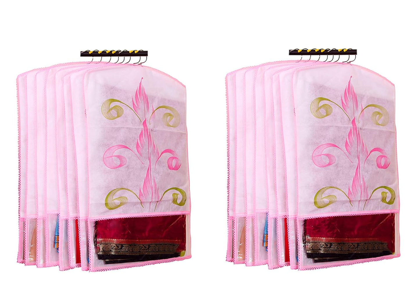 Fabric Printed Hanging Saree Cover Wardrobe Organizer (Pack of 12)
