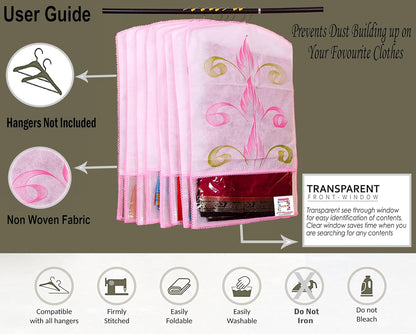Fabric Printed Hanging Saree Cover Wardrobe Organizer (Pack of 12)