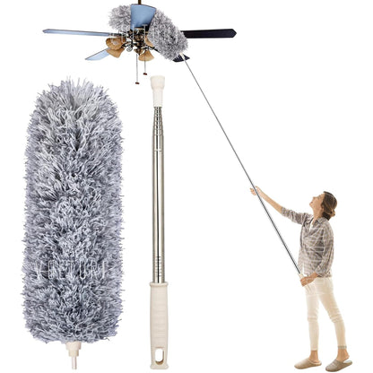 Microfiber Feather Duster Bendable & Extendable Fan Cleaning Duster with 100 inches Expandable Pole Handle Washable Duster for High Ceiling Fans,Window Blinds, Furniture (Standard)
