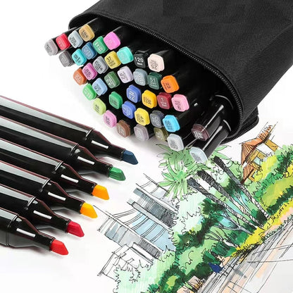 Dual Tip Colourful Art Markers Sketch Pens With Carrying Case For Painting Sketching Non Toxic (24 PC)