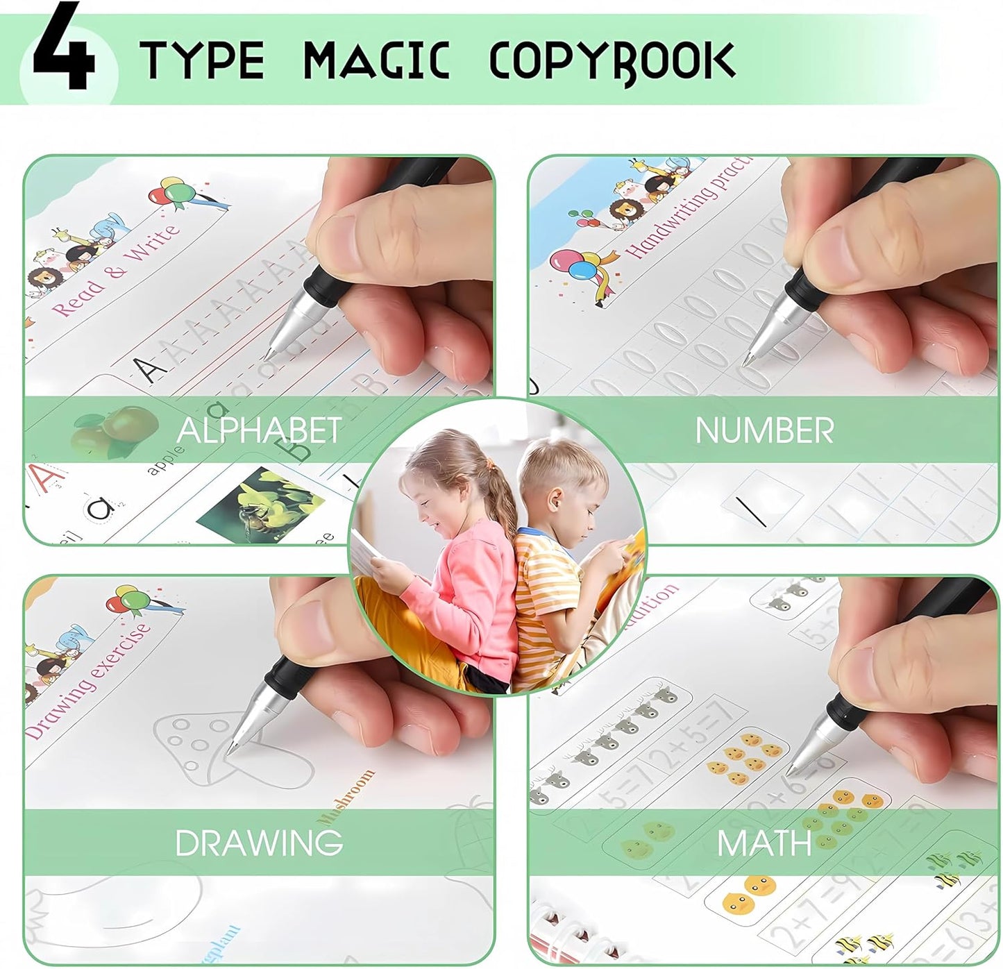 Sank Magic Book for Kids 2-5years - 4 Books +1 Pen+ 10Refill + 1 Grip