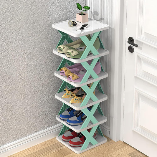 6-Layer Plastic Shoe Rack for Home – Stackable & Adjustable Shoe Organizer Shelf for Entryway, Bedroom & Corner Use | Space-Saving Foldable Stand with Book & Shoe Storage Slots