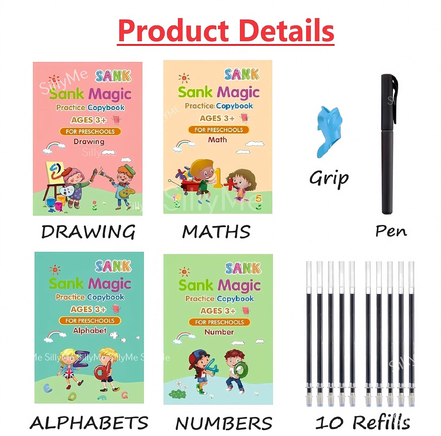 Sank Magic Book for Kids 2-5years - 4 Books +1 Pen+ 10Refill + 1 Grip